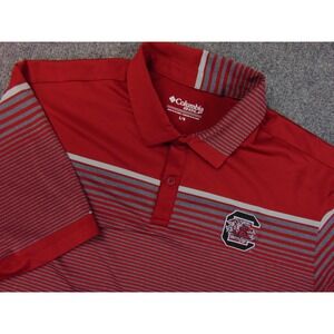 South Carolina Game Cocks Polo Shirt Mens Large Red Gray Stripe Columbia Golf